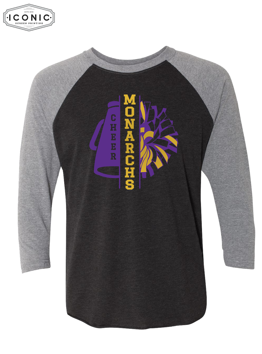 Monarch Cheer Pom (Glitter Ink) - Unisex Triblend Three-Quarter Sleeve Raglan