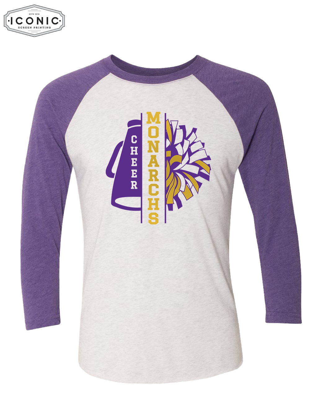 Monarch Cheer Pom (Glitter Ink) - Unisex Triblend Three-Quarter Sleeve Raglan
