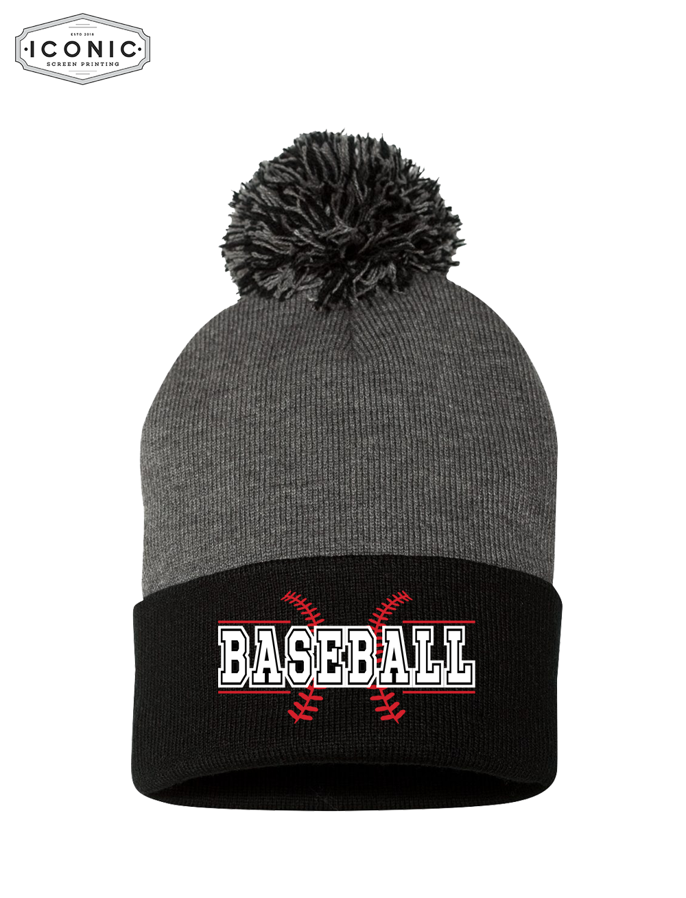 Baseball - Pom-Pom 12" Knit Beanie