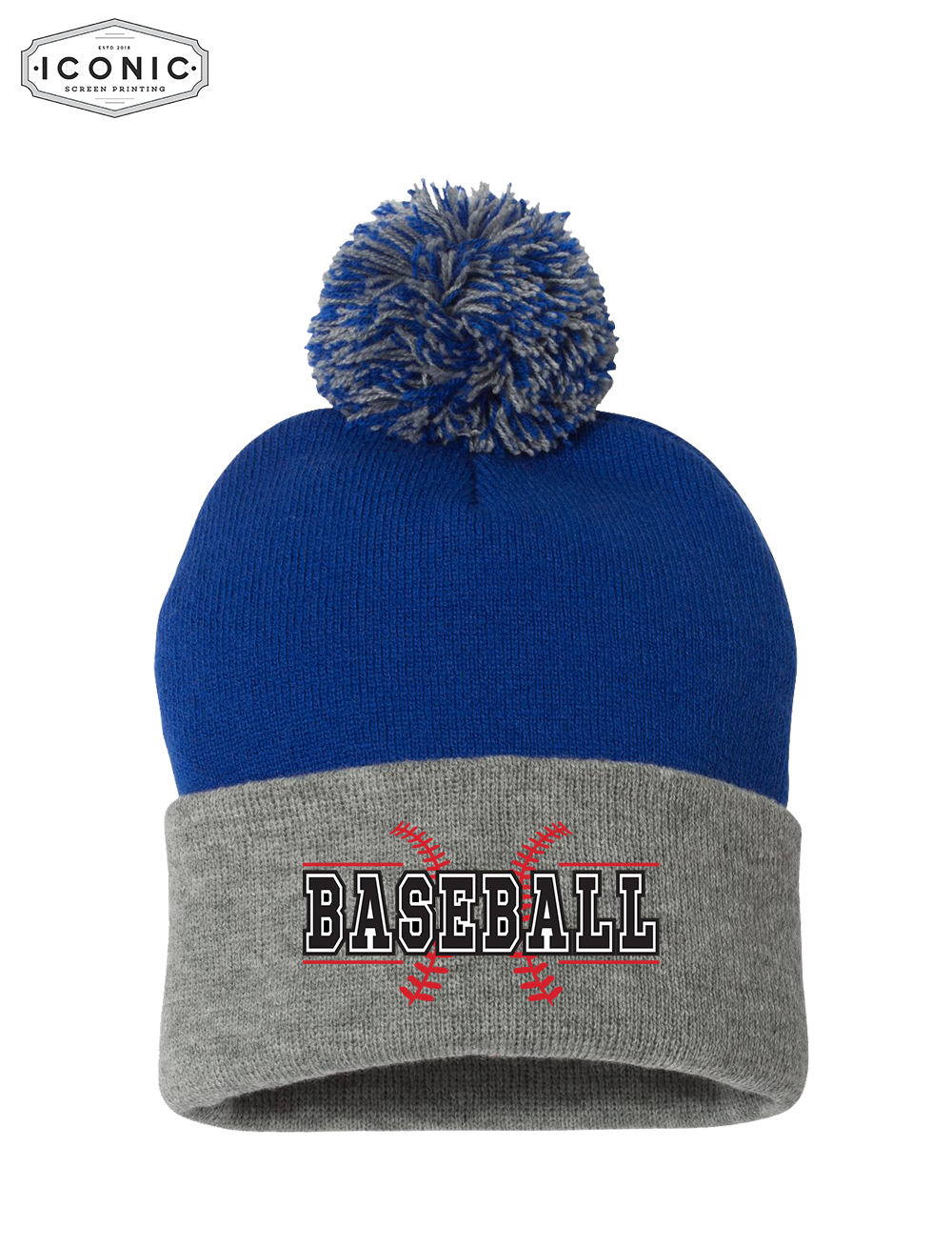 Baseball - Pom-Pom 12" Knit Beanie