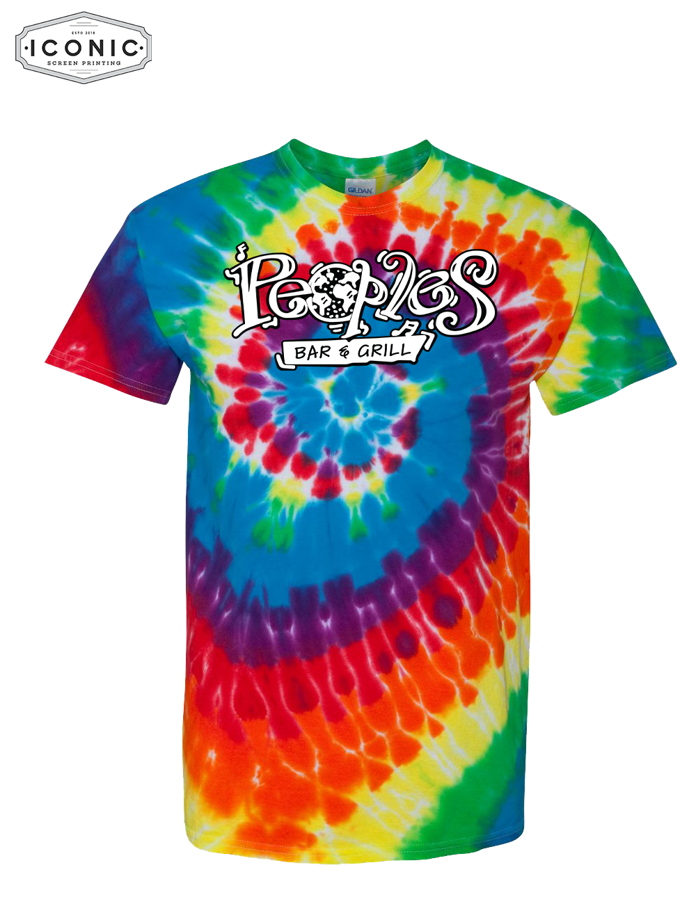 People's Bar & Grill Multi-Color Spiral Tie-Dyed T-Shirt