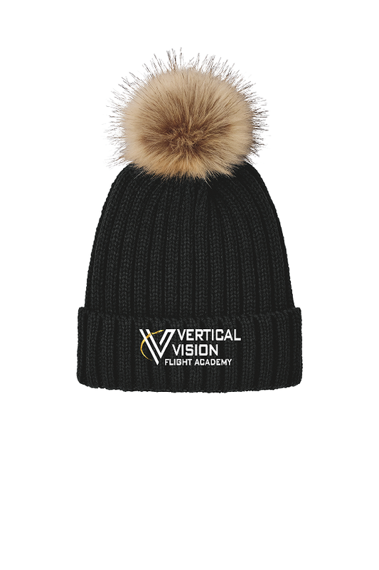 Vertical Vision Faux Fur Pom Beanie