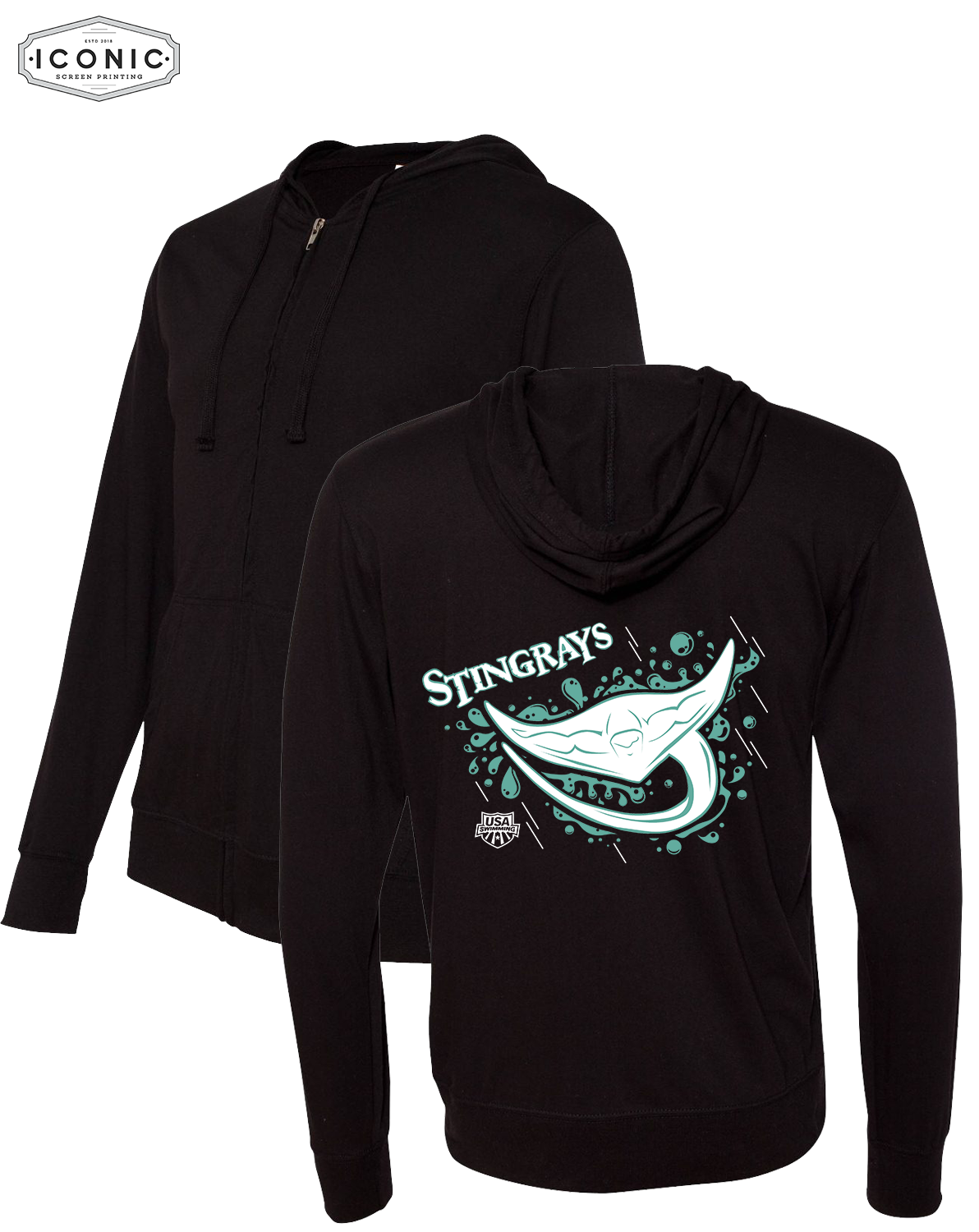 Stingrays - Lightweight Jersey Full-Zip Hooded T-Shirt