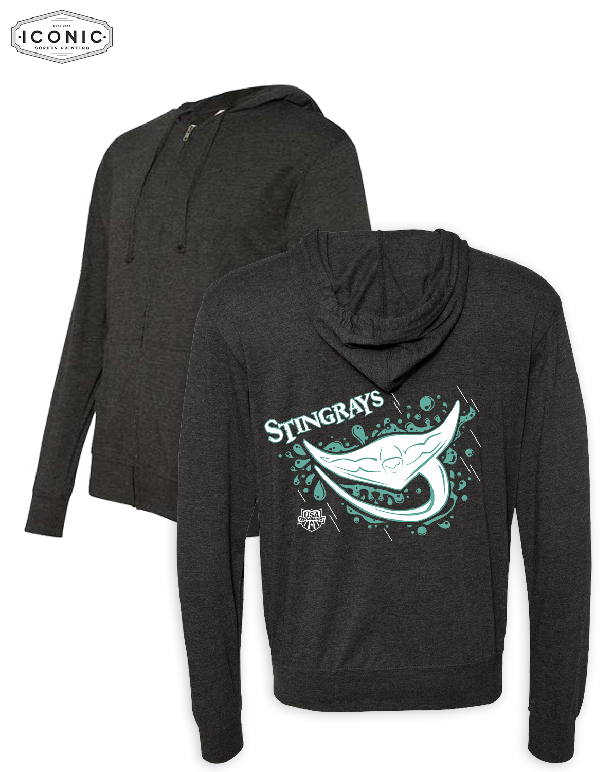 Stingrays - Lightweight Jersey Full-Zip Hooded T-Shirt