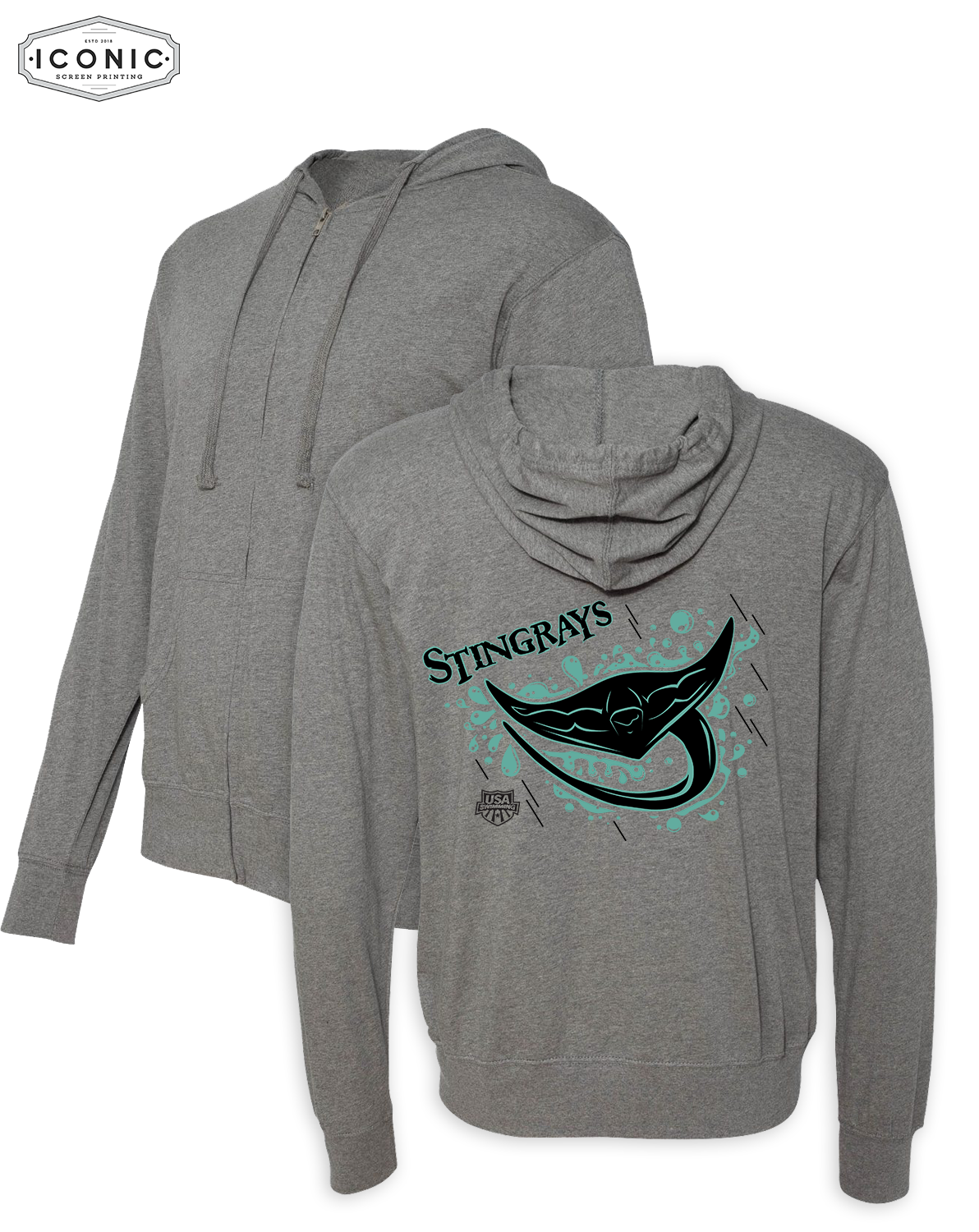 Stingrays - Lightweight Jersey Full-Zip Hooded T-Shirt